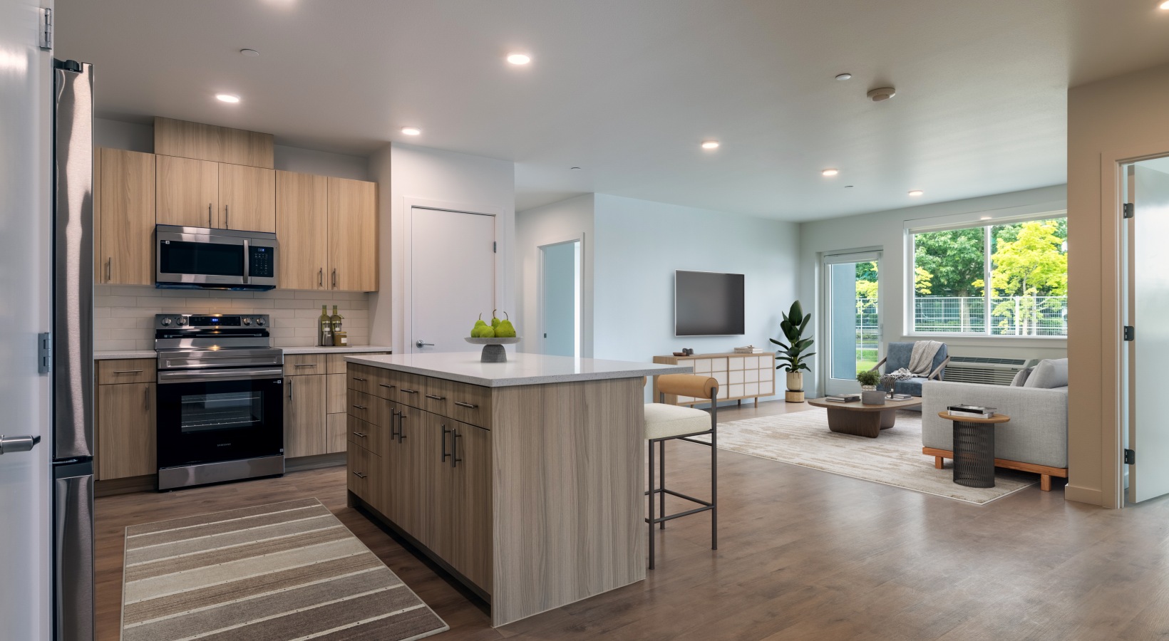 kitchen and living room